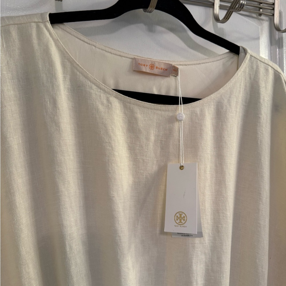 Tory Burch Drop-Waist Linen Dress XL New Ivory NEW WITH TAGS - Picture 4 of 9